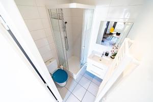 a bathroom with a shower and a toilet and a sink at Le Nid de Perrache Comfortable and Stylish Studio in Lyon +5 photos