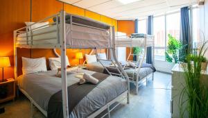2 literas en una habitación con paredes de color naranja en Luxury Light Apartment - Malaga Center, en Málaga