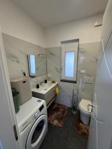 a bathroom with a washing machine and a toilet at House31 in Monfalcone +1 photo