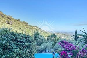 a garden with purple flowers and the sun in the background at LES OLIVIERS Villa for 6 By Sunset in Grasse