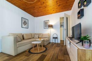 a living room with a couch and a tv at Studio Ensoleillé à Saint-Maur - Proche Paris in Saint-Maur-des-Fossés +5 photos