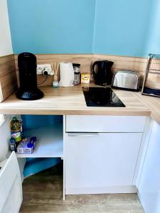 a kitchen with a counter top with a sink at Studio Escale - Coeur de ville in Gravelines