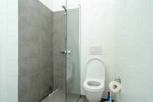 Un baño con inodoro y ducha de cristal. en 902-Hvide-Sande-Langsand-98-1-sal, en Hvide Sande 44 fotos más