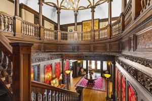 an overhead view of a building with a spiral staircase at Historic Cotton Mansion by Heirloom Boutique Collection in Duluth +16 photos