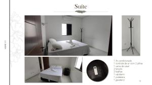 two pictures of a room with a bed and a mirror at HOME 111 - Casa completa em Petrolina in Petrolina