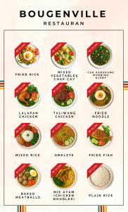 un menu di piatti del ristorante di Borenville di Bougenville Homestay a Lembar