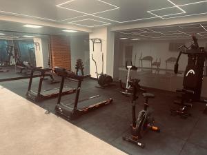 una palestra con diverse cyclette e tapis roulant di Luxury one bedroom apartment, high amenities a La Paz