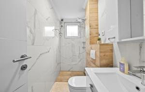 a white bathroom with a toilet and a sink at Cozy Apartment In Zaboric-Brodarica in Zaboric
