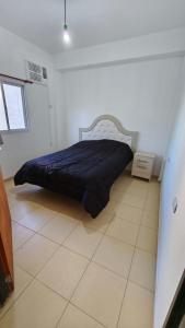 a bedroom with a bed with a black comforter at Lavalle in Santiago del Estero