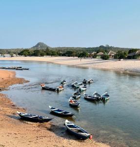 a group of boats in the water on a beach at Casa Carauarí in Alter do Chao