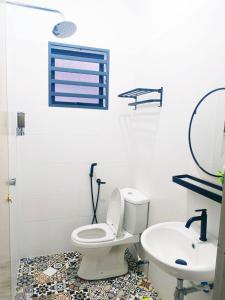 a bathroom with a white toilet and a sink at Maldira Homestay in Batu Gajah in Gua Sai