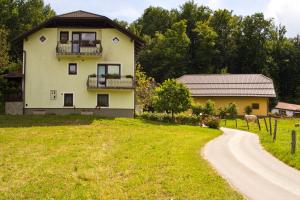 a house on a hill next to a dirt road at Tourist farm Mraz in Podčetrtek