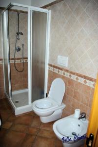 a bathroom with a toilet and a shower and a sink at Villa Chiara in Bracciano +19 photos