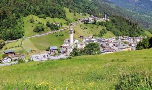 a small town on a hill in a green field at Casa Bavo in Gerola Alta