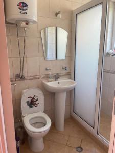 a small bathroom with a toilet and a sink at Apartment Siana in Balchik