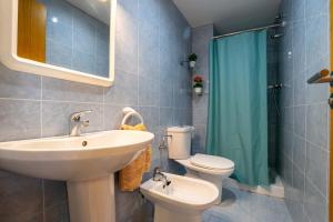 a bathroom with a sink and a toilet and a shower at Colomeras Vidaber in Oropesa del Mar +4 photos