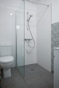 a bathroom with a toilet and a glass shower at Studio 2-3 personnes piscine partagée in Château-dʼOlonne +4 photos