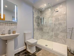 a bathroom with a shower and a toilet and a sink at 3 Bed in Threlkeld 93589 in Threlkeld +24 photos