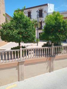two trees on a balcony of a building at Casa Alice Salar in Salar