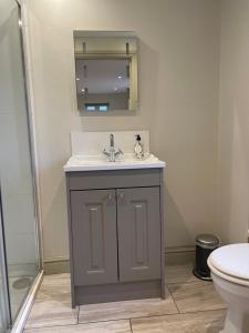 a bathroom with a sink and a mirror at The Roost in Beaulieu