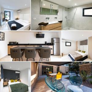 a collage of photos of a house at Appart HOTEL 3 Chambres - parking - clim in Saint-Raphaël