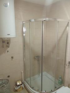 a shower with a glass door in a bathroom at Apartmani Janićijević 2 in Kragujevac