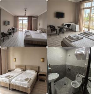 4 immagini di una camera d'albergo con due letti e un bagno di FRESH Hotel Kobuleti a Kobuleti