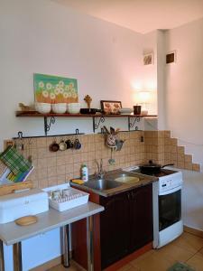 a kitchen with a sink and a stove top oven at Klimatyczne Siedlisko in Piece +23 photos