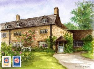 a watercolor painting of a house at Craigmoor Cottage, enchanting, tranquil & central in Bourton on the Water