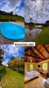 a collage of four different pictures of a pool at Recanto da Mata Morretes in Morretes +4 photos