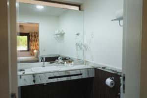 a bathroom with a sink and a large mirror at Hotel Fazenda Portal de Gravatá in Gravatá