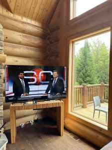 Μια τηλεόραση ή/και κέντρο ψυχαγωγίας στο Blue Moose Private pool spa sauna lake access +33 φωτογραφίες