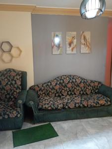 a couch and a chair in a living room at sidi bashr el tram street ali abi bash in Banī Ghālib
