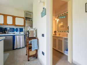 a kitchen with blue and white walls and a counter at Villa Villa Al Mare by Interhome in Su Forti +40 photos