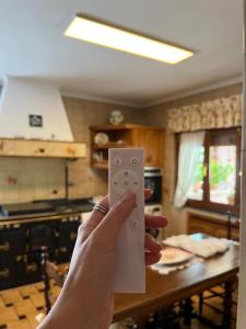 a person holding a wii remote control in a kitchen at Casa Luisín Jacuzzi exterior Casa completa 10 personas in El Pino