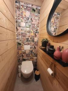 Chalet de montagne familial في Montferrier: حمام مع مرحاض ومرآة