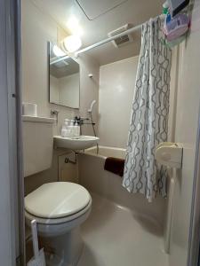 a small bathroom with a toilet and a sink at Residence Hotel #3 窓エアコン 無料Wi-Fi in Kita-rokujō +22 photos