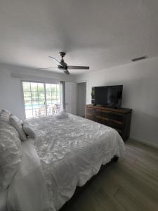 a bedroom with a bed and a dresser and a television at Emerald House in Bradenton