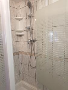 eine Dusche mit Glastür im Badezimmer in der Unterkunft Entre Terre et Mer La Bichette in Guisy + 15 Fotos