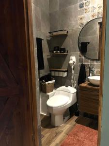 a bathroom with a toilet and a sink at Don Quijote de Tampico in Tampico +11 photos