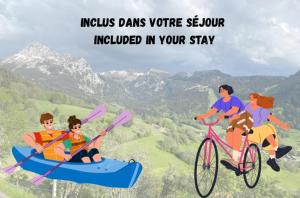 a group of people riding on a raft and a bike at Echolotte la roulotte in Bernex