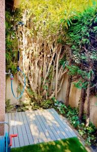 a shower in front of a wall with trees at Contemporary-style pavilion in Narbonne