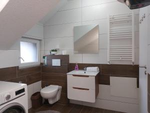 a small bathroom with a toilet and a sink at Villa Aspen Brezovica Kosovo in Brezovicë +28 photos