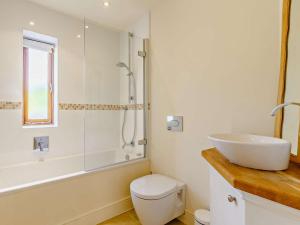 une salle de bain avec un lavabo, des toilettes et une douche dans l'établissement 3 Bed in Blakeney 83628, à Blakeney 12 autres photos