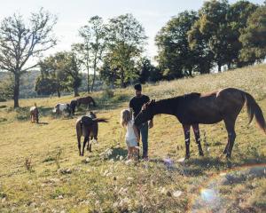 a man and a little girl standing next to a horse at Yourte au coeur des chevaux in Saint-Mesmin +2 photos