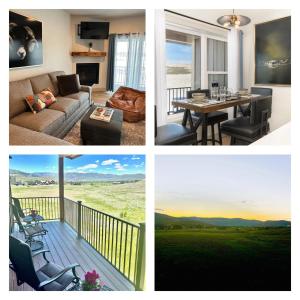 a collage of pictures of a living room and a balcony at Modern Granby Wonder by Leavetown Vacations in Granby