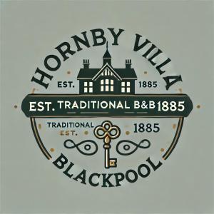 a label for a pharmacy with a house and a key at Hornby Villa- 4Star B&B-Couples & Families Only in Blackpool