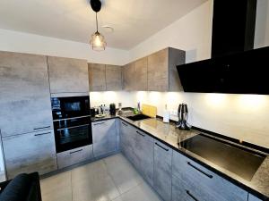 Kuchyň nebo kuchyňský kout v ubytování Cozy Apartment with Parking and Outdoor Space