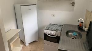 a small kitchen with a stove and a sink at Apartamento Garanhuns Centro FIG in Garanhuns