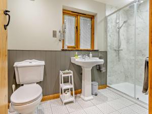 Un baño con inodoro, lavabo y ducha. en 1 Bed in Leominster 95609, en Pencombe 18 fotos más